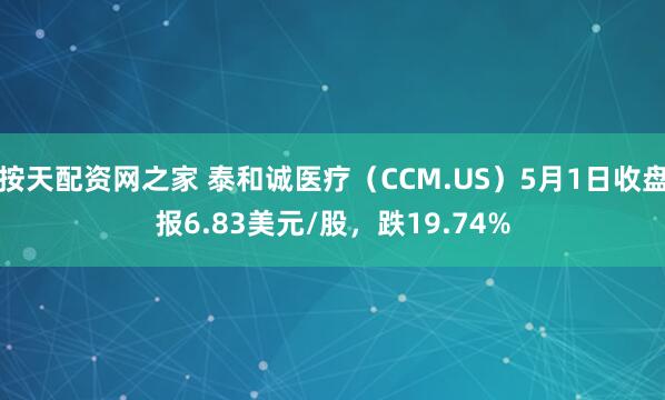 按天配资网之家 泰和诚医疗（CCM.US）5月1日收盘报6.83美元/股，跌19.74%