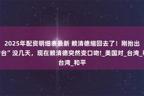 2025年配资明细表最新 赖清德缩回去了！刚抬出“护台”没几天，现在赖清德突然变口吻!_美国对_台湾_和平